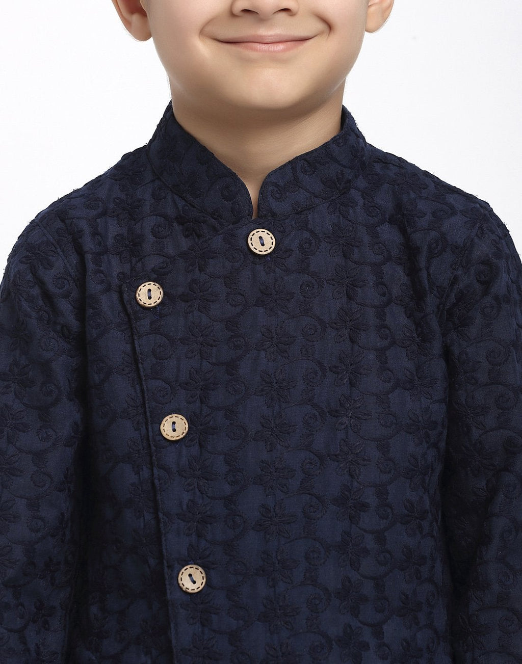 Lucknowi Chikankari Cotton Kurta Pajama Set For Boys/Kids By Treemoda|Navy Blue| Kurta Pajama Set