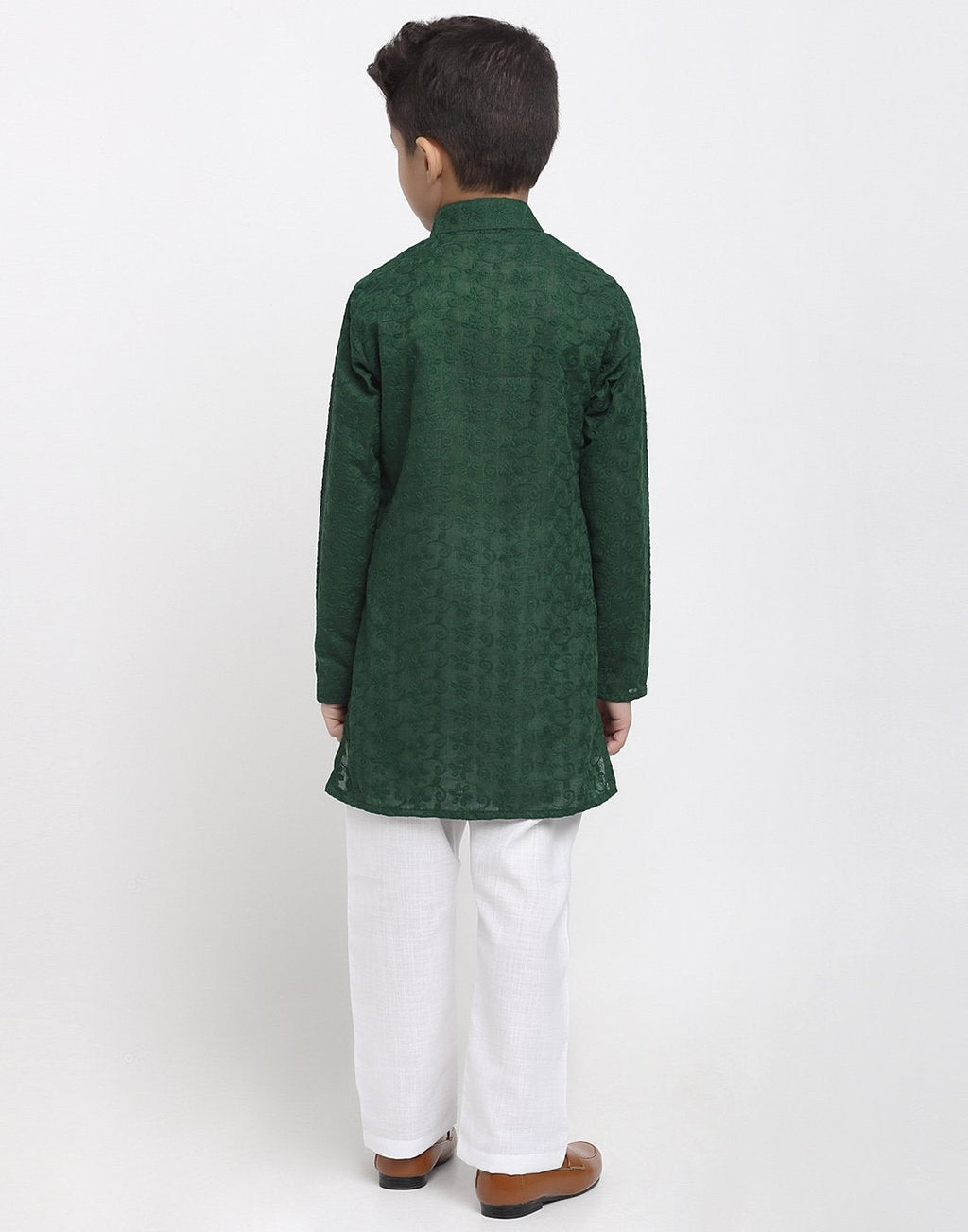 Lucknowi Chikankari Cotton Kurta Pajama Set For Boys/Kids By Treemoda|Green| Kurta Pajama Set