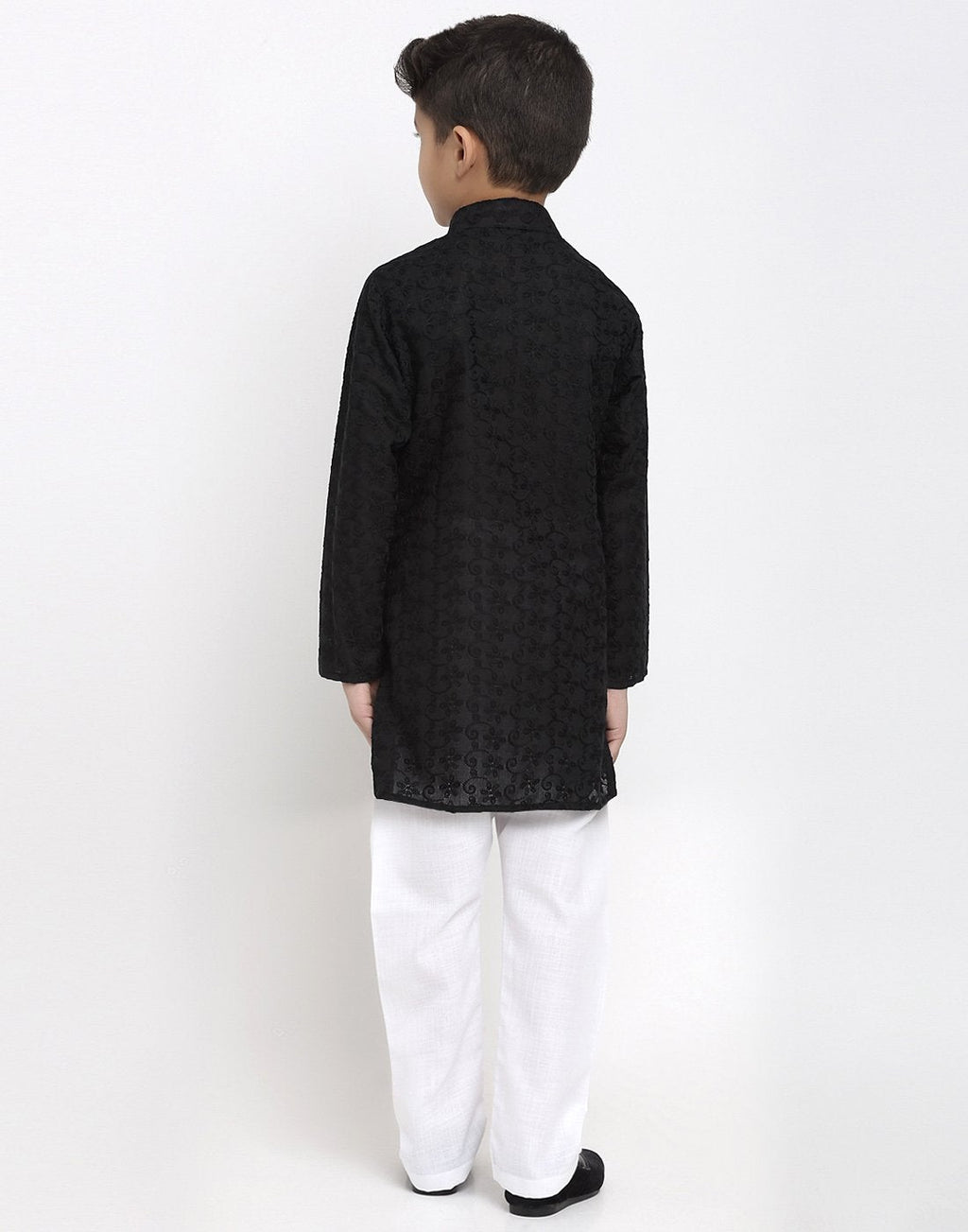 Lucknowi Chikankari Cotton Kurta Pajama Set For Boys/Kids By Treemoda|Black| Kurta Pajama Set