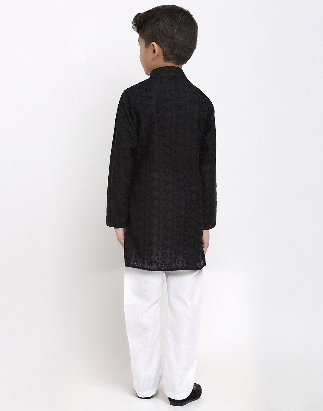 Lucknowi Chikankari Cotton Kurta Pajama Set For Boys/Kids By Treemoda|Black| Kurta Pajama Set