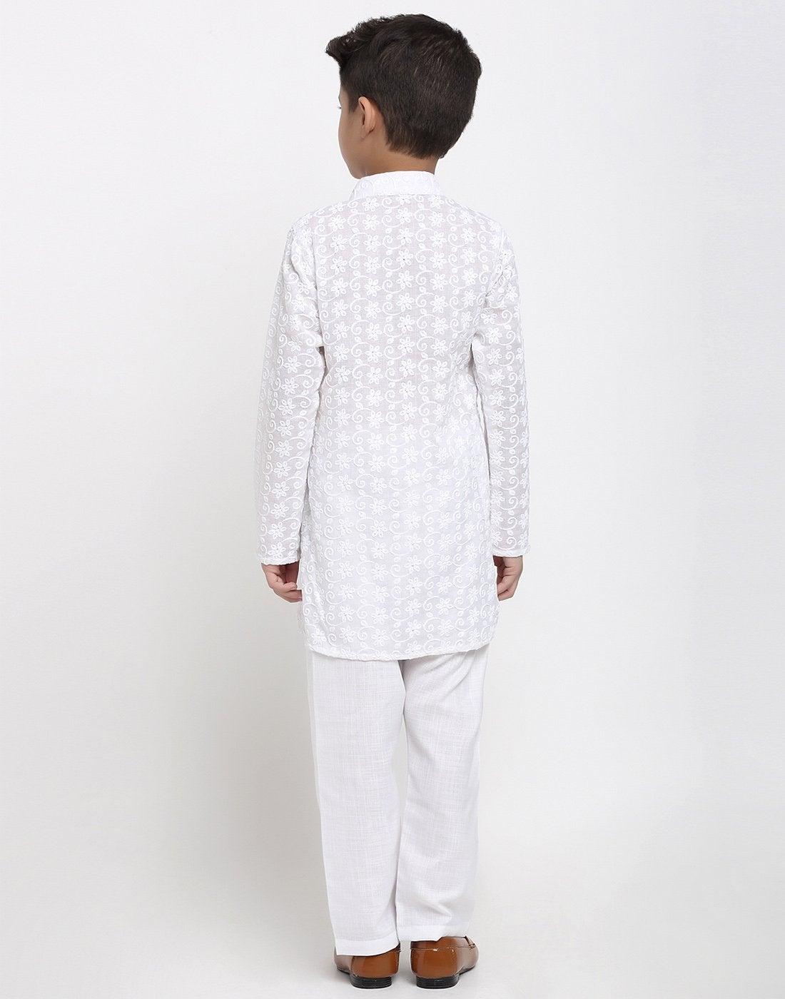 Lucknowi Chikankari Cotton Kurta Pajama Set For Boys/Kids By Treemoda|White| Kurta Pajama Set