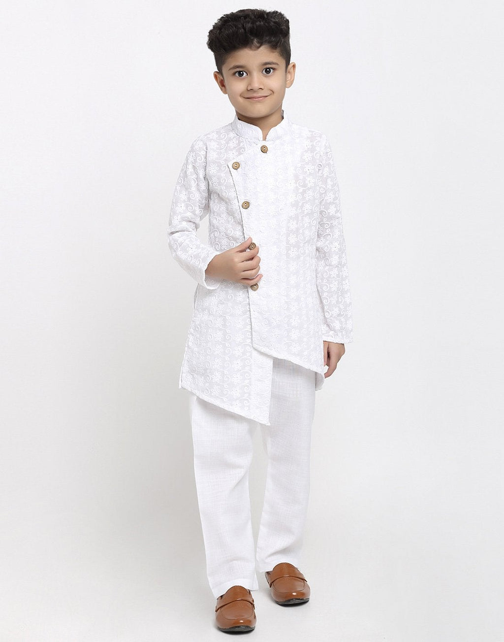 Lucknowi Chikankari Cotton Kurta Pajama Set For Boys/Kids By Treemoda|White| Kurta Pajama Set