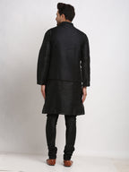 Treemoda Ethnic Brocade Black Kurta Pajama With Black Nehru Jacket For Men