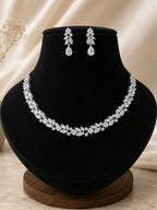Elegant Crystal Leaf Bridal Necklace & Drop Earrings Set for Women
