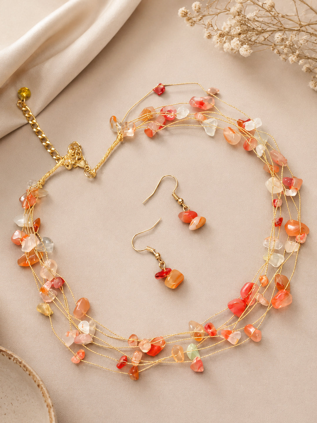 Multi-Strand Shell Coated Pearl & Bead Necklace Set