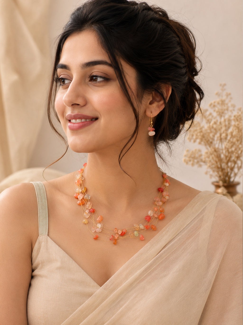 Multi-Strand Shell Coated Pearl & Bead Necklace Set