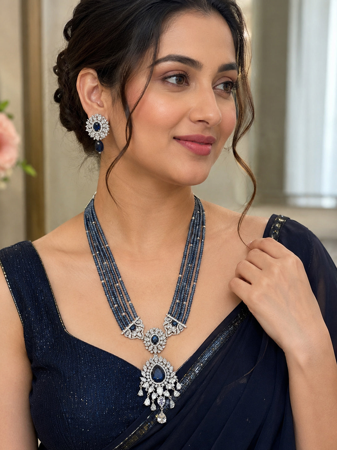 Royal Blue Onyx & AAA AD Stone Statement Necklace Set