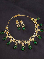 Royal Emerald Green Moissanite Polki Necklace Set with AAA AD Stones