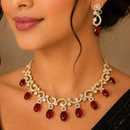 Royal Ruby Red Moissanite Polki Necklace Set with AAA AD Sparkle
