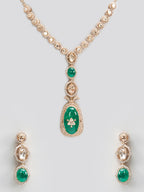 Luxury Emerald Drop Necklace Set with Polki Stones