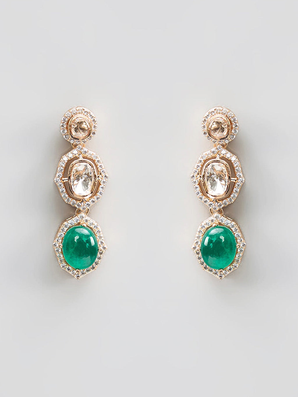 Luxury Emerald Drop Necklace Set with Polki Stones