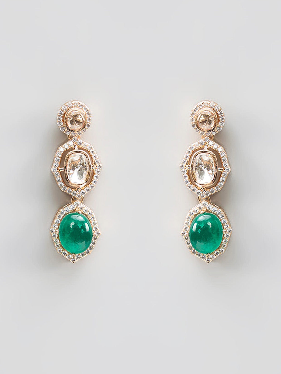 Luxury Emerald Drop Necklace Set with Polki Stones