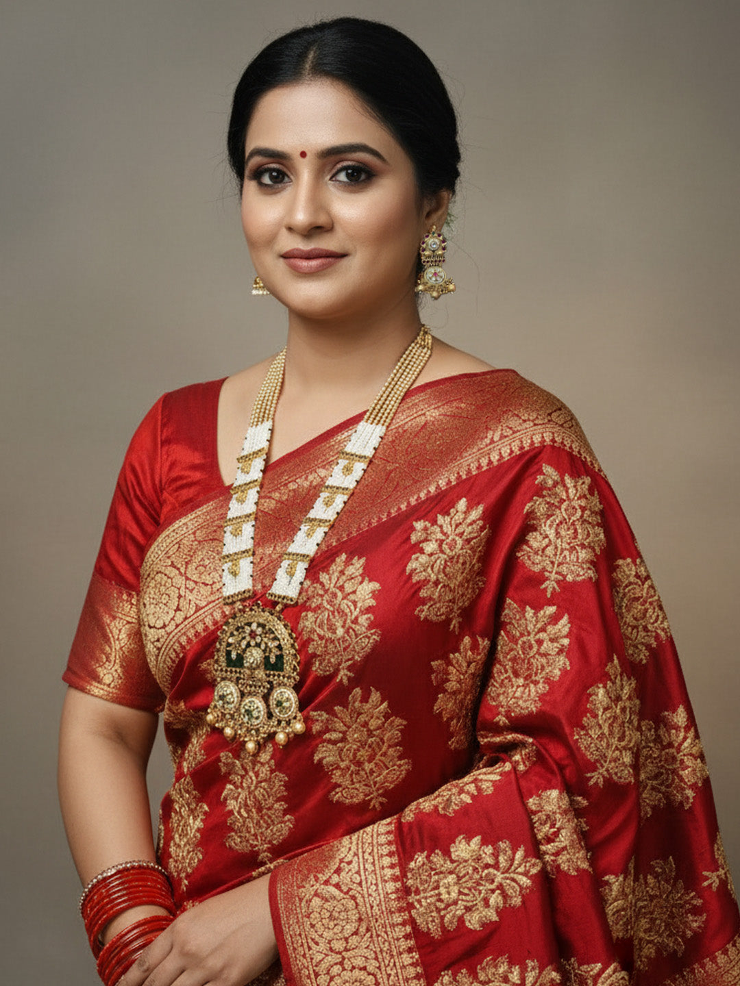 Royal Rajwadi Long Necklace Set with Premium Golden Plating