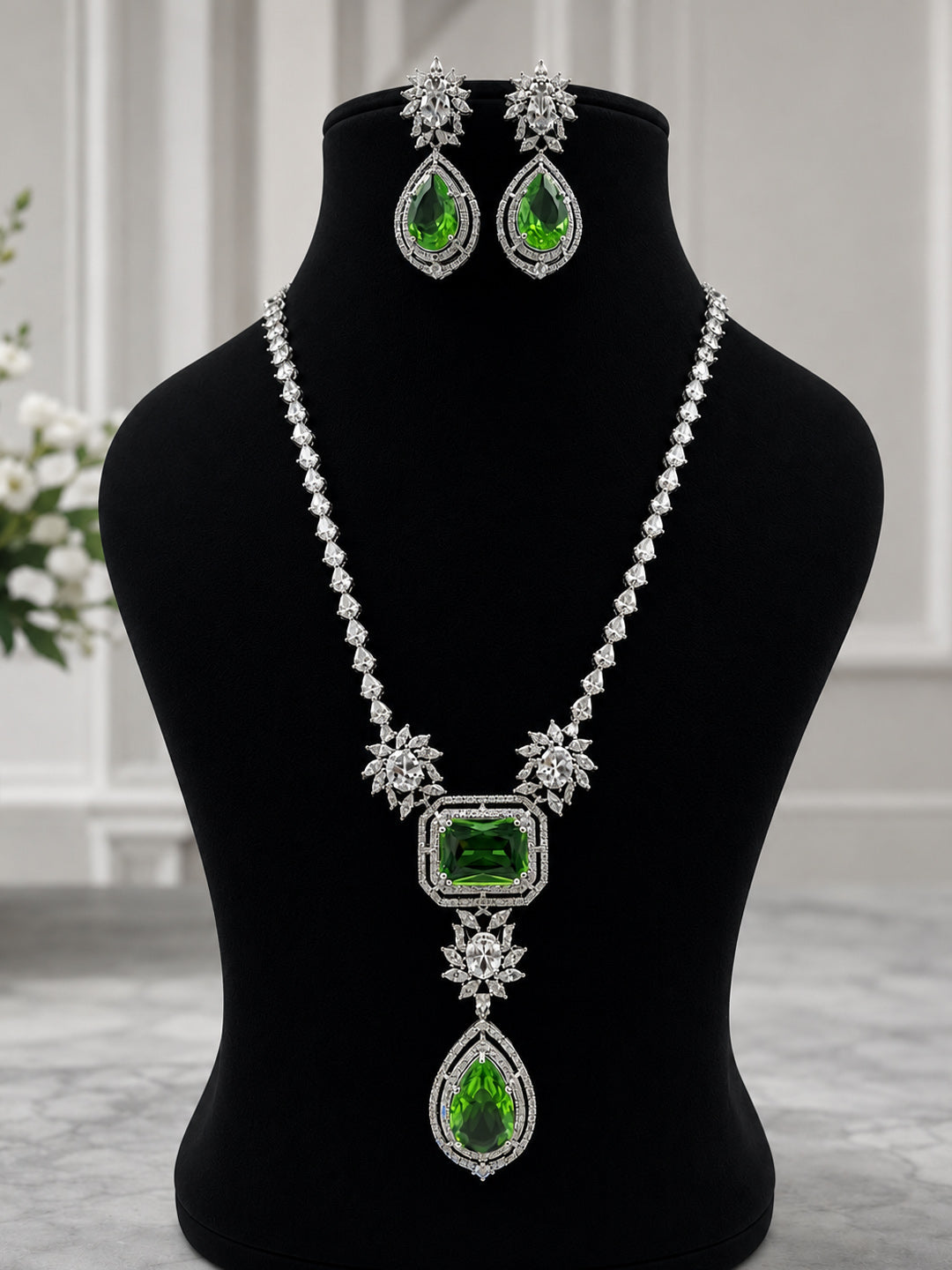 Luxury Emerald Green Crystal Necklace Set for Women