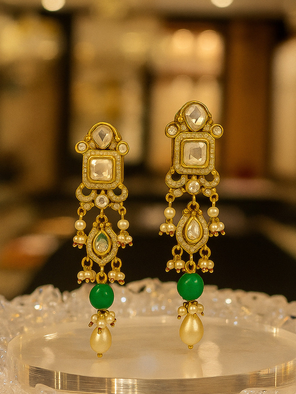 Traditional Green & Red Beaded Kundan Jewelry Set