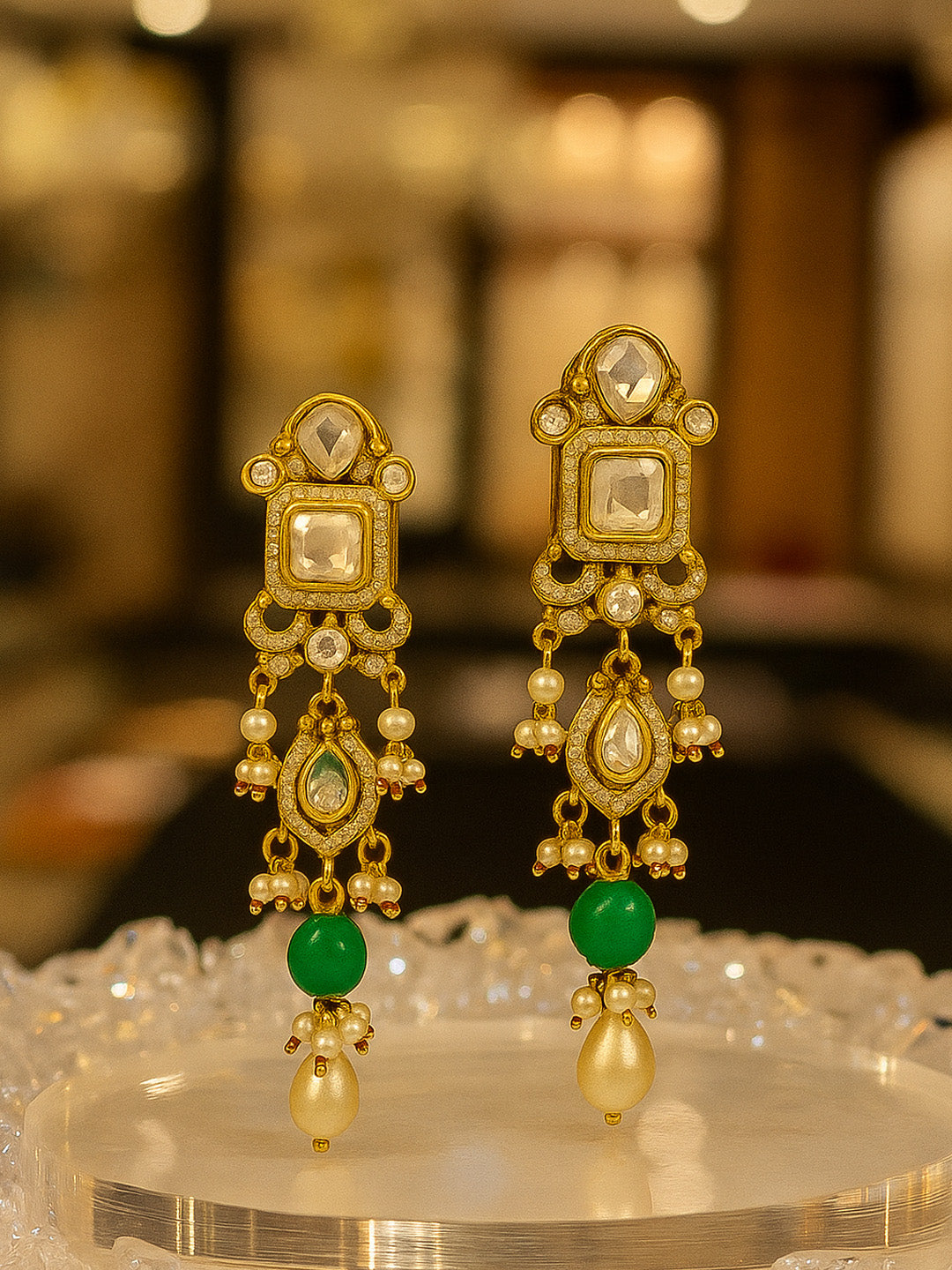 Traditional Green & Red Beaded Kundan Jewelry Set