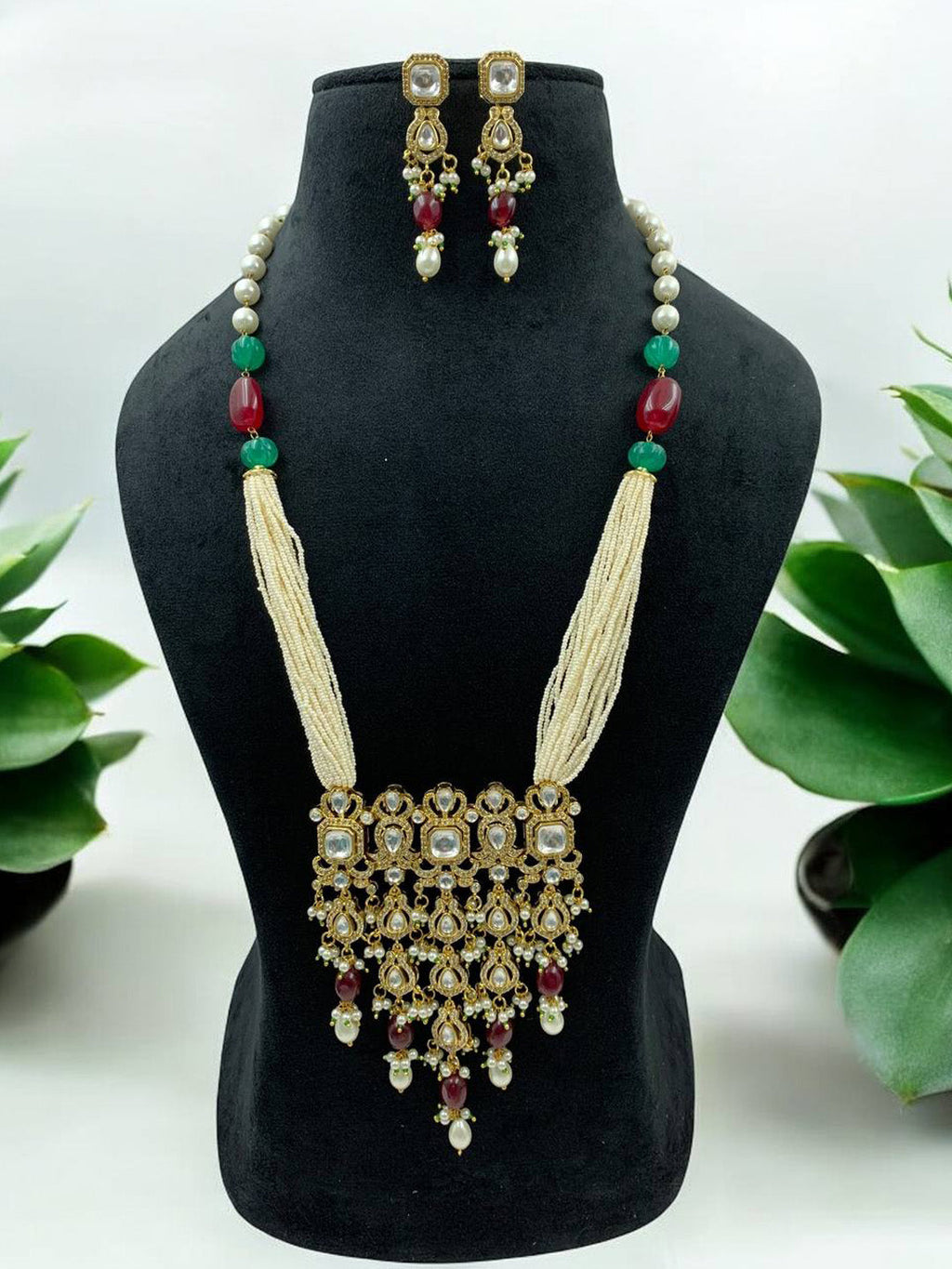 Regal Charm Layered Kundan Necklace with Earrings