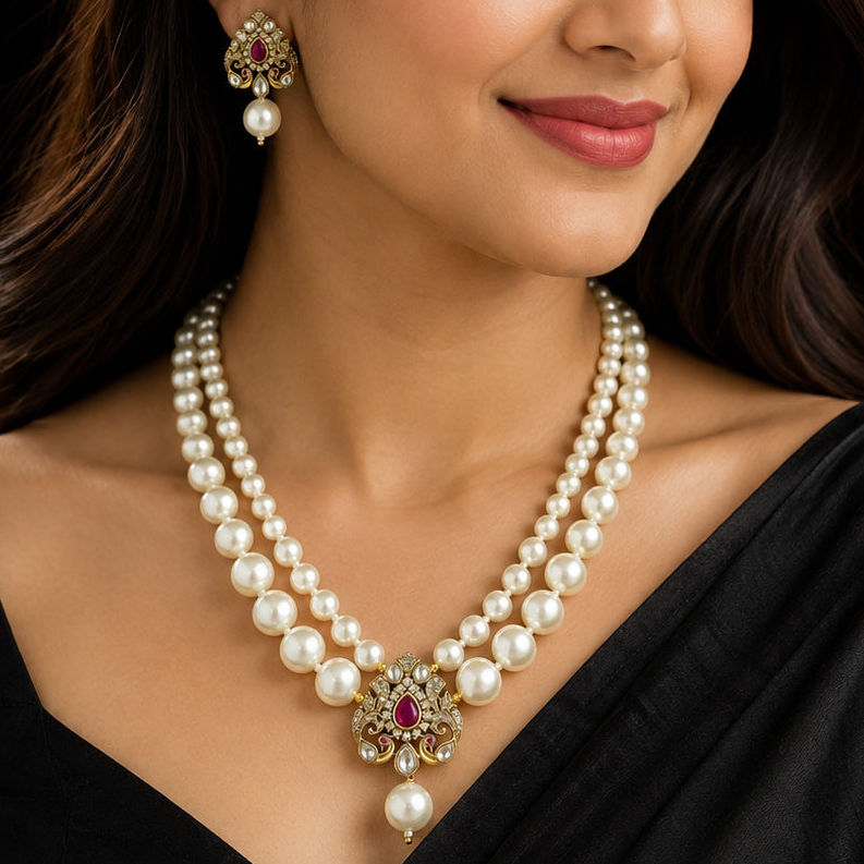Elegant Victorian AAA AD Shell Pearl Necklace Set