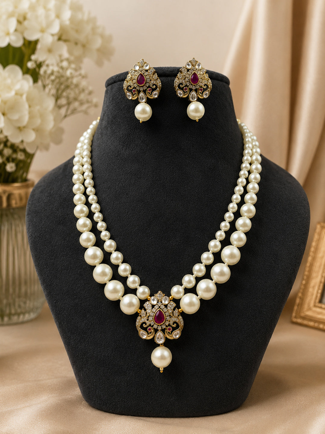 Elegant Victorian AAA AD Shell Pearl Necklace Set