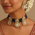 Elegant Onyx Beaded Victorian Necklace Set with Moissanite Polki CZ