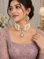 Elegant Victorian Pearl Choker Necklace Set with AAA AD Stones