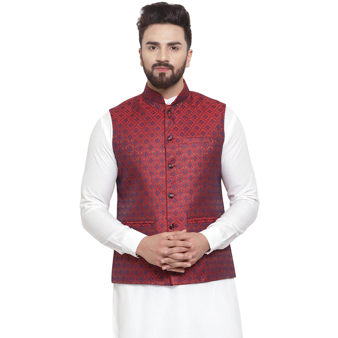 Treemoda New Designer Men Maroon Brocade Nehru Jacket For Men