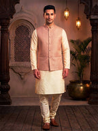 Classic Salmon Pink Brocade Nehru Jacket for Men By Treemoda