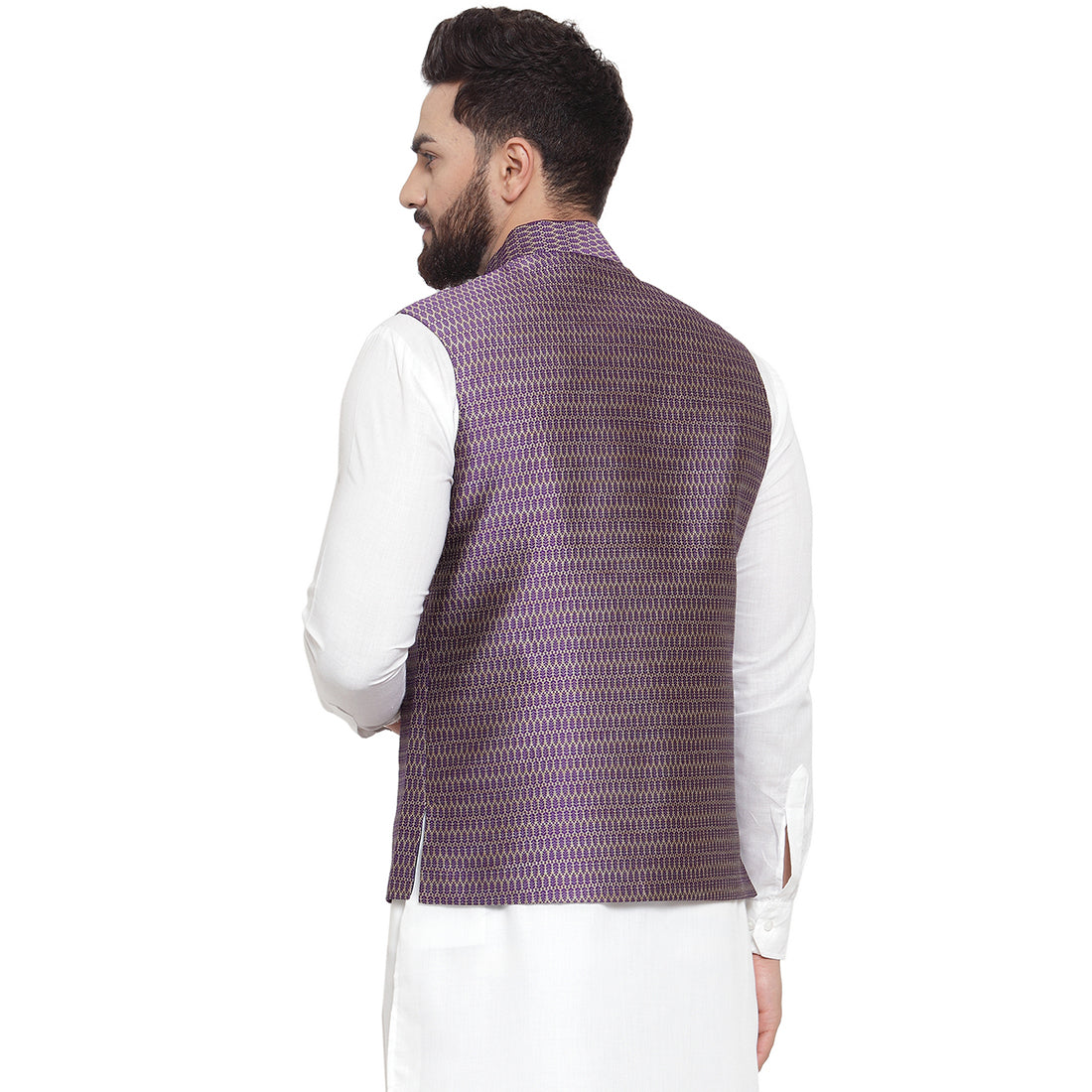 New Designer Men Violet Brocade Nehru Jacket By Treemoda