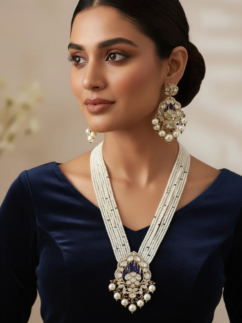 Elegant Handcrafted Pearl & Golden Plated Necklace Set