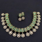 Majestic Mint Green & Diamond Floral Choker Necklace Set