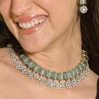 Majestic Mint Green & Diamond Floral Choker Necklace Set