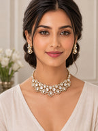 Timeless Elegance Kundan Polki Choker Necklace Set with Seed Pearl Border & Drop Earrings in Gold Brass