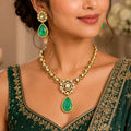 Premium Gold-Plated Green Doublet Necklace Set with AAA AD Polki & Moissanite Stones – Elegant Designer Jewellery