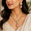 Premium Gold-Plated Pink Doublet Necklace Set with AAA AD Polki & Moissanite Stones – Elegant Designer Jewellery