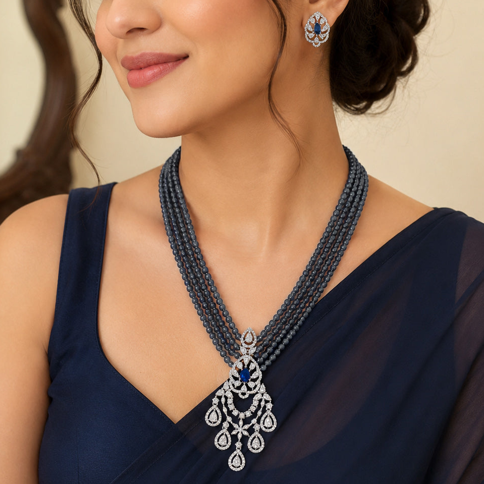Elegant Onyx Blue Bridal Necklace Set