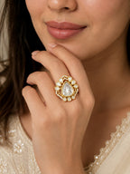 Royal Golden Moissanite Polki Statement Ring