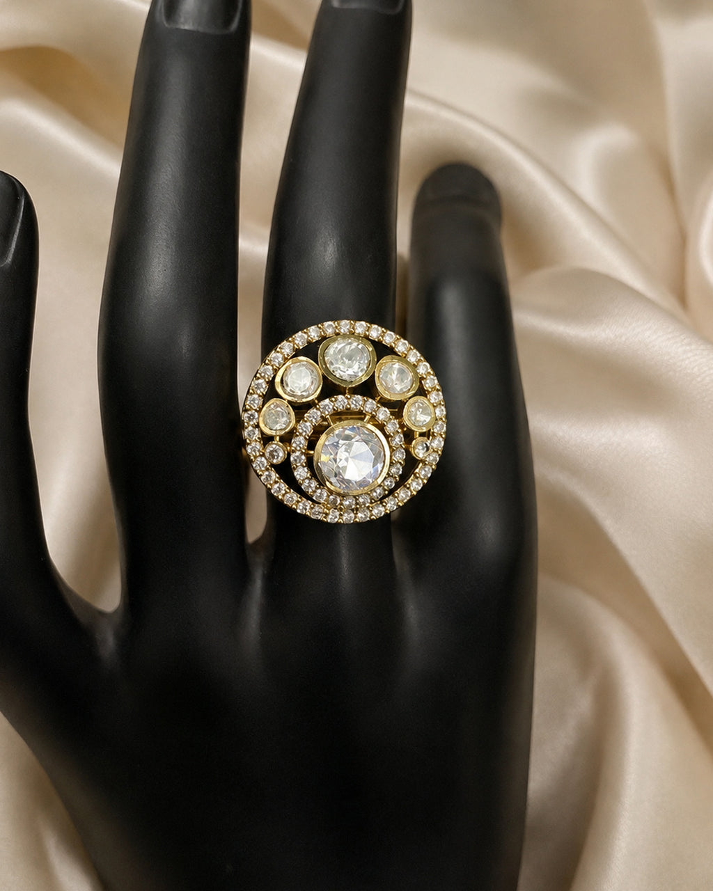 Royal Golden Moissanite Polki Ring