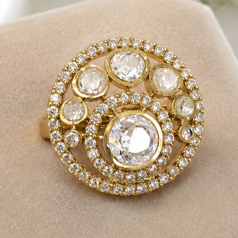 Royal Golden Moissanite Polki Ring