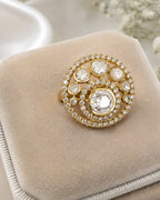 Royal Golden Moissanite Polki Ring