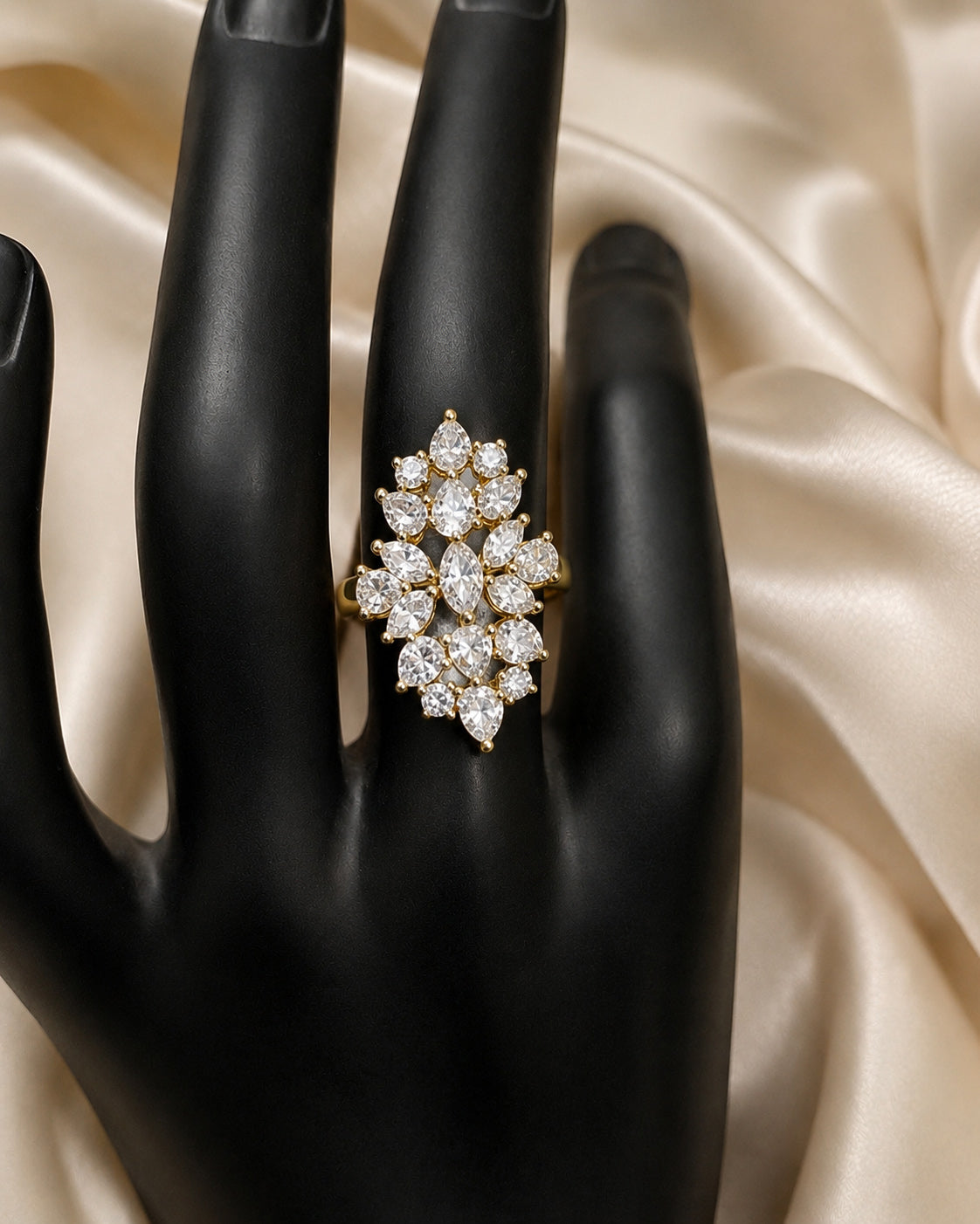 Elegant Silver Floral Statement Ring