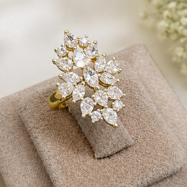 Elegant Silver Floral Statement Ring