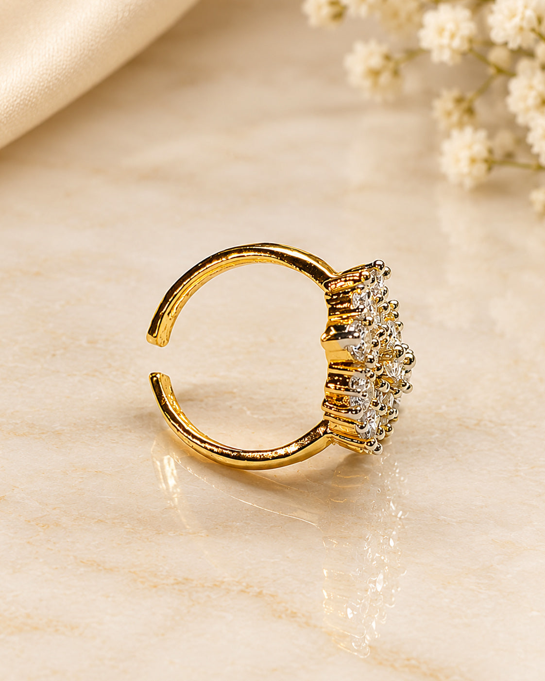 Elegant Silver Floral Statement Ring