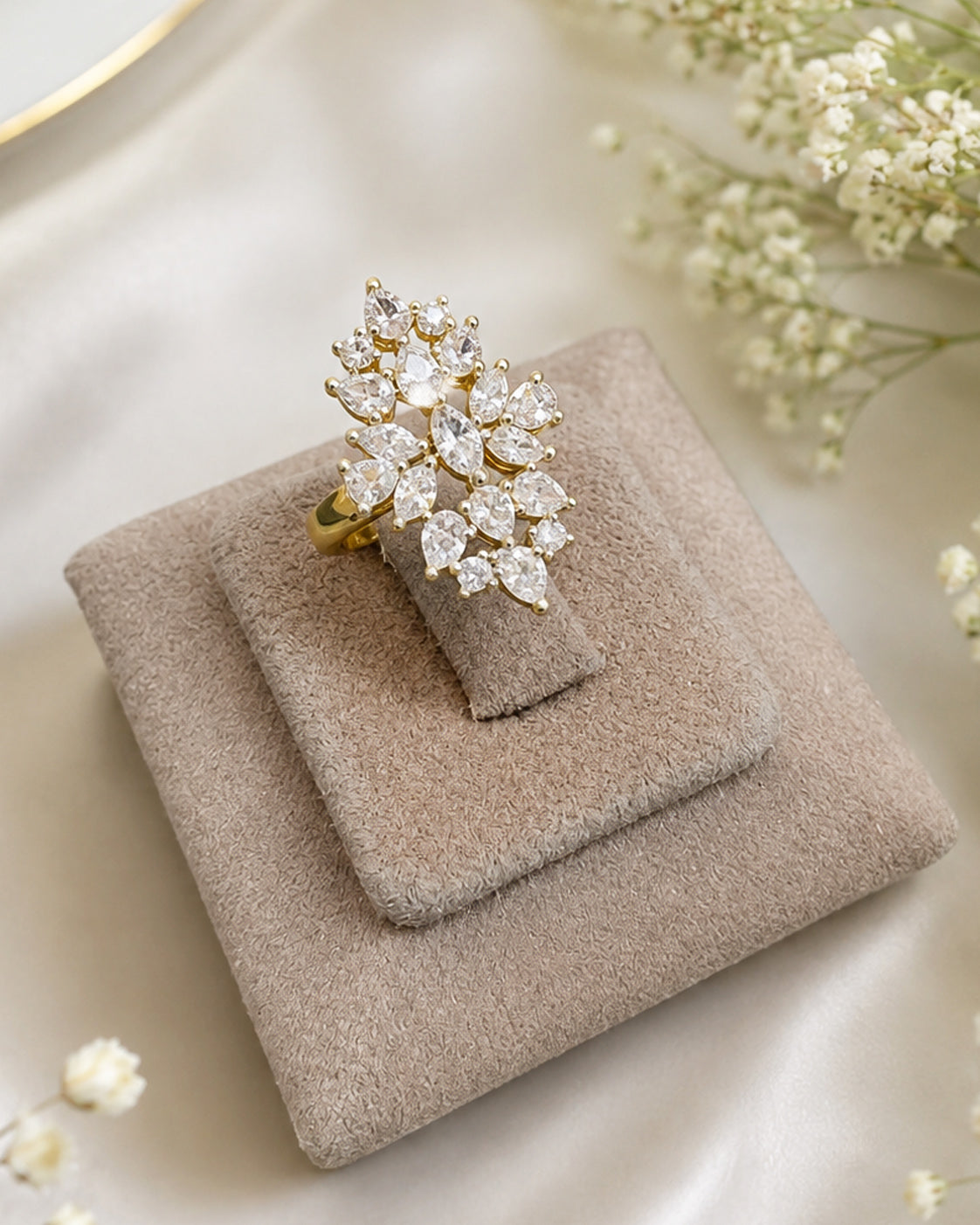 Elegant Silver Floral Statement Ring