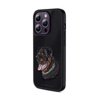 3D Embroidered Black Rottweiler Leather Case for iPhone 14 Series