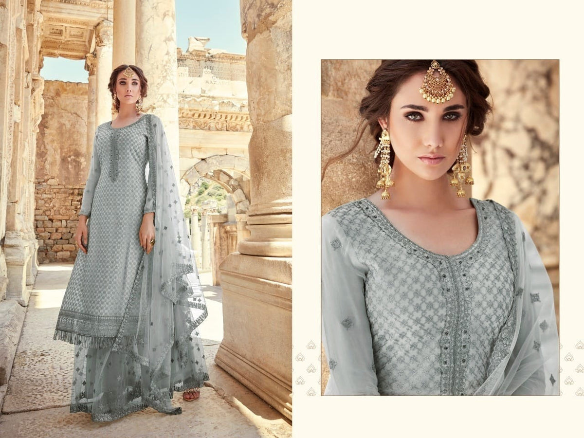 (Semi-Stitch)  Beautifull Heavy Faux Georgette With Chain Stitch Embroidery Work With Stone