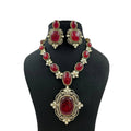 Gold Plated Long Necklace Set With Ruby Stone