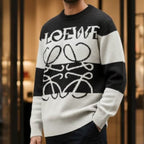 Branded  Black & White Striped Logo Pullover