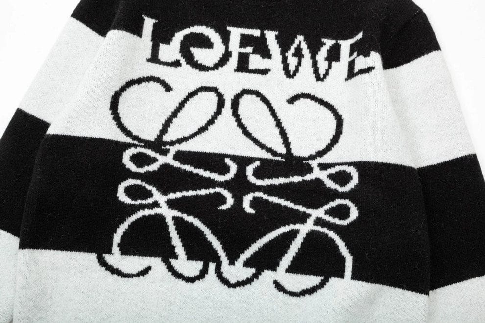 Branded  Black & White Striped Logo Pullover