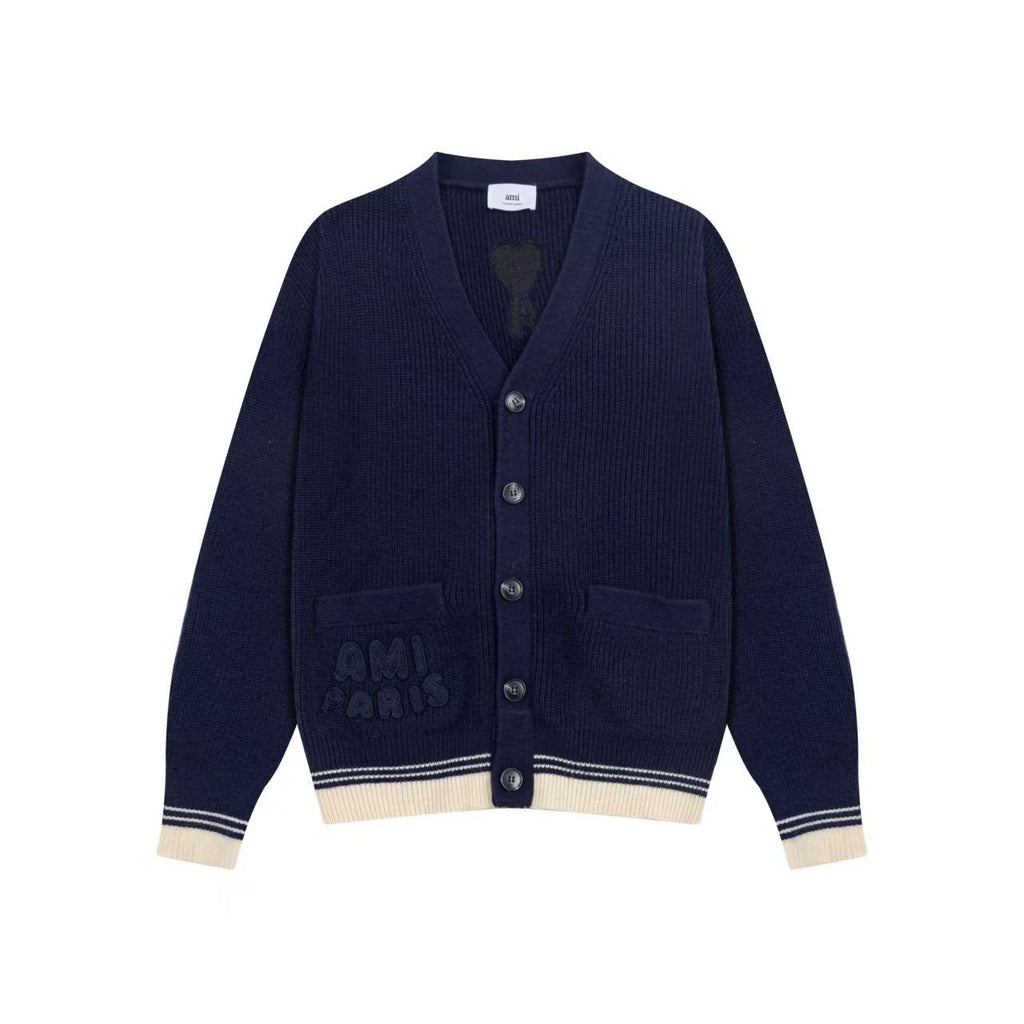 Premium Navy Blue Logo Patch Cardigan