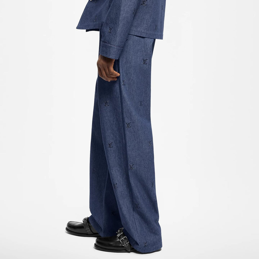 Luxury  Blason Embellished Denim Pajama Shirt